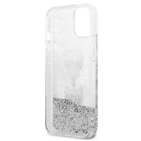 Karl Lagerfeld Liquid Glitter Karl&Choupette Head case for iPhone 13 mini - silver