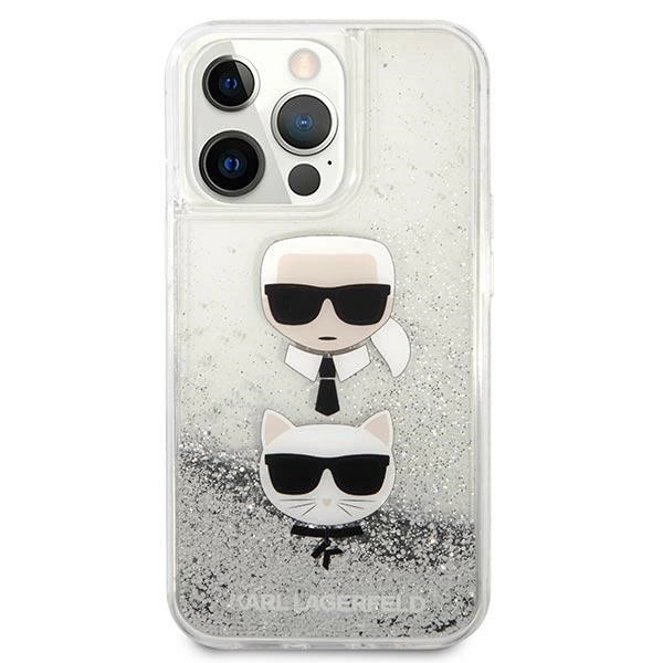 Karl Lagerfeld Liquid Glitter Karl&Choupette Head case for iPhone 13 Pro Max - silver