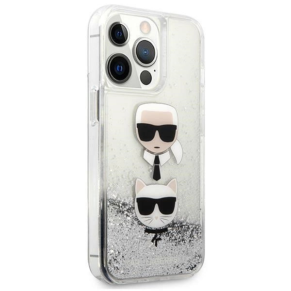 Karl Lagerfeld Liquid Glitter Karl&Choupette Head case for iPhone 13 Pro Max - silver