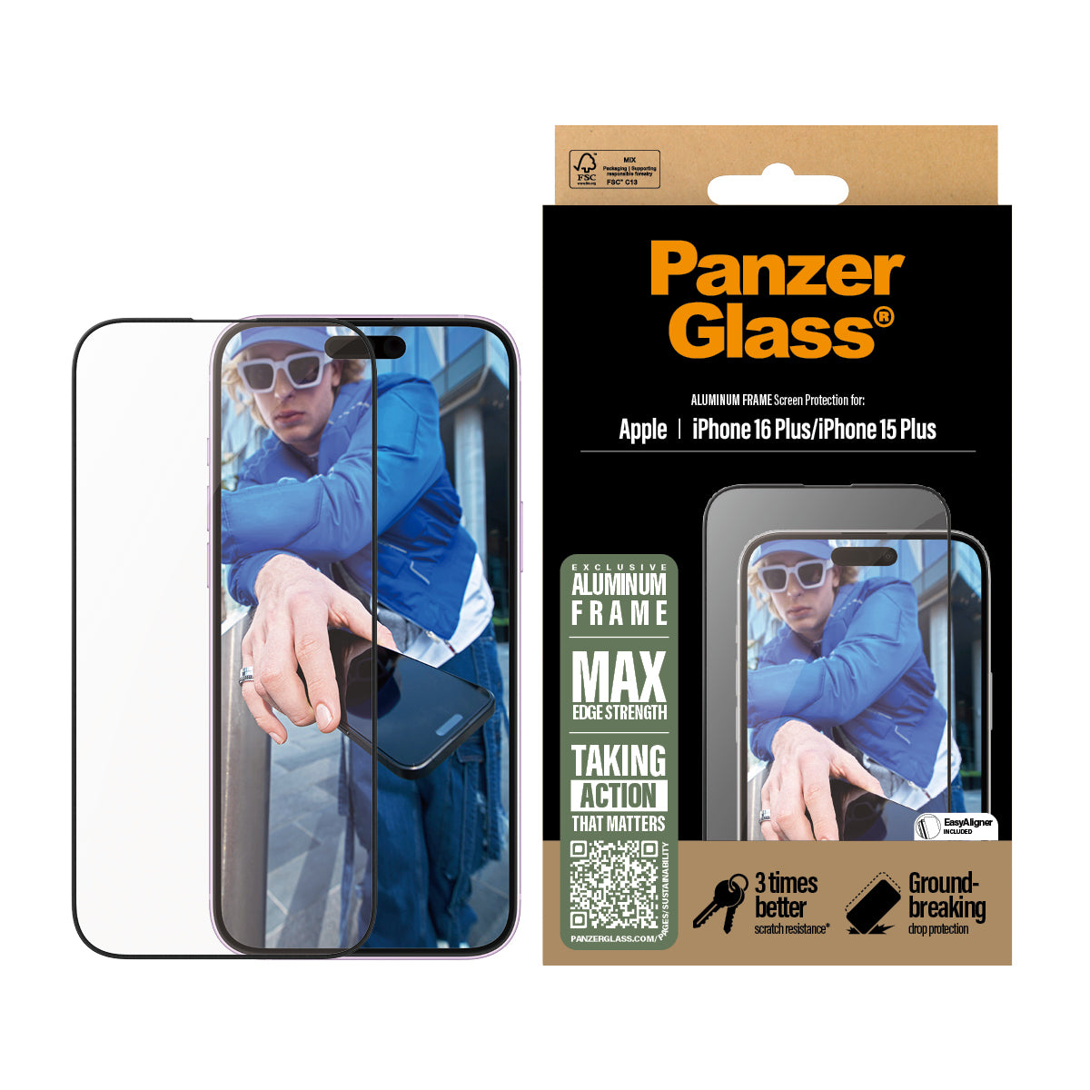PanzerGlass Aluminium Ramme Skærmbeskytter Apple Iphone 16 Plus, 15 Plus