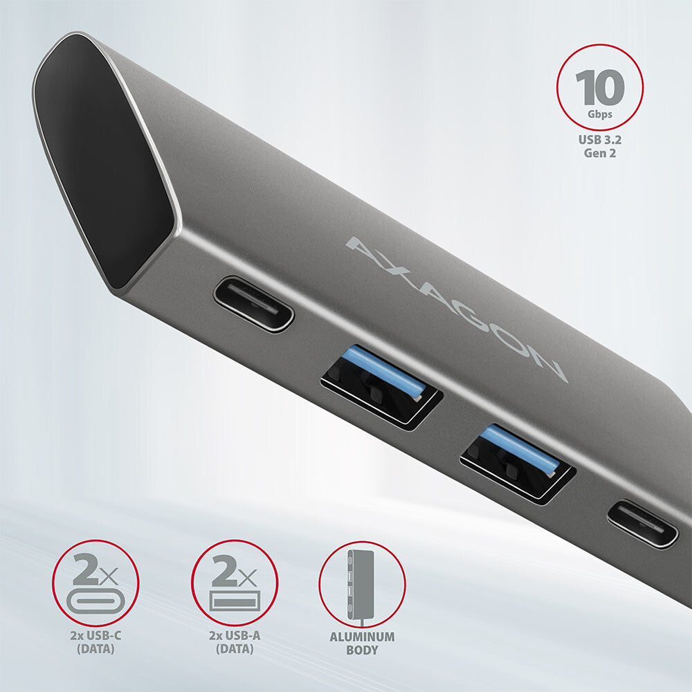 Axagon HMC-4G2 interface hub USB 3.2 Gen 2 (3.1 Gen 2) Type-C 10000 Mbit/s Grå