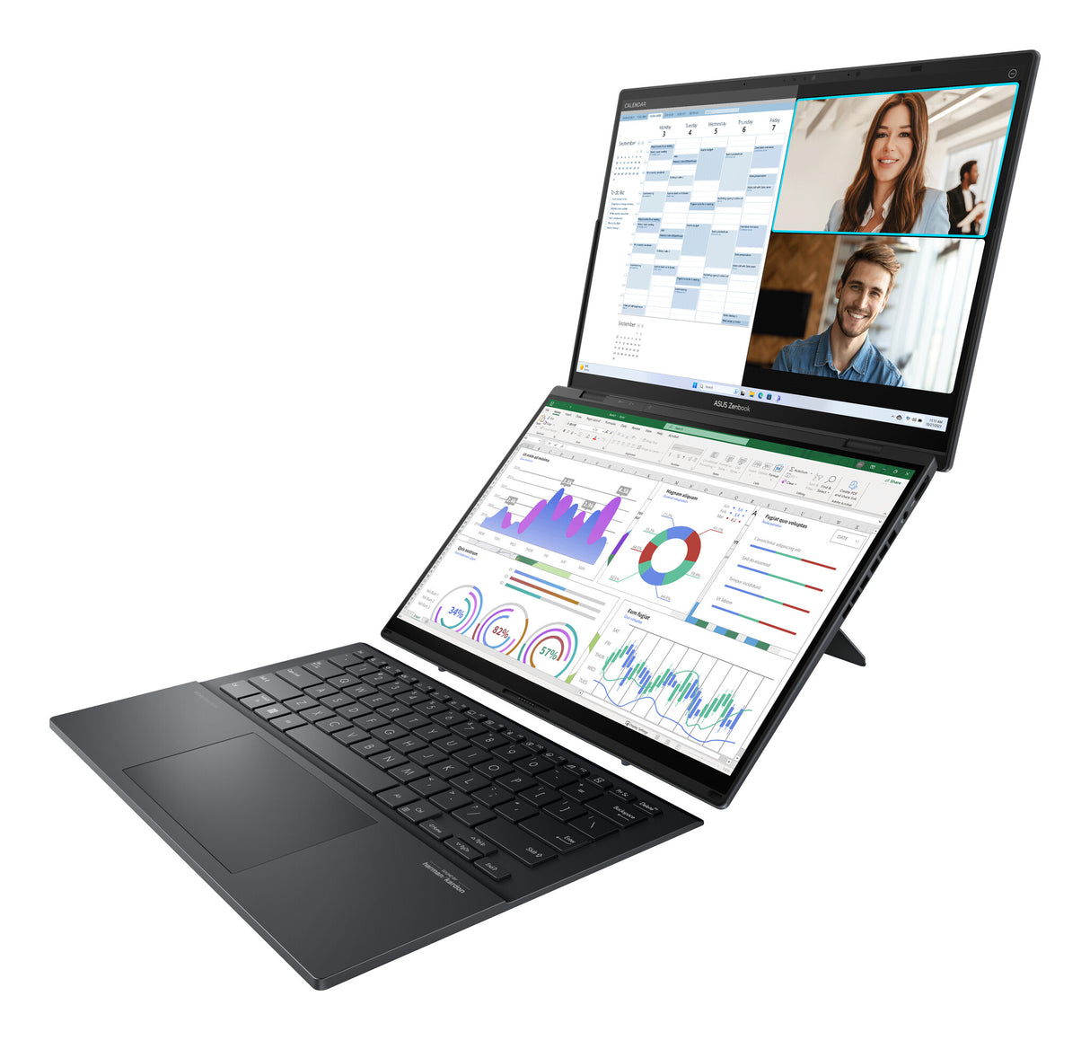 ASUS Zenbook Duo UX8406CA-PZ009W Intel Core Ultra 9 285H Hybrid (2-i-1) 35,6 cm (14") Berøringsskærm 3K 32 GB LPDDR5x-SDRAM 2 TB SSD Wi-Fi 7 (802.11be) Windows 11 Home Grå