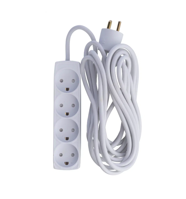 E-LINE 4-stikdåse m/j 5m hvid