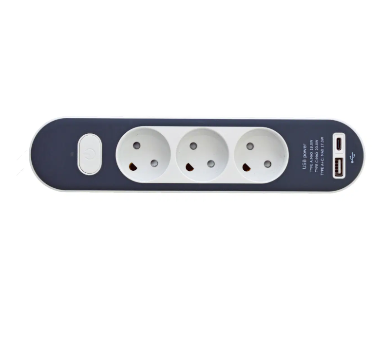 E-LINE 3-stikdåse m/USB A+C u/j 1,4m ledning