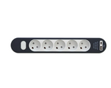 E-LINE 5-stikdåse m/USB A+C u/j 1,4m ledning