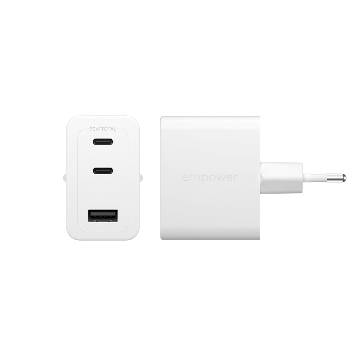 PanzerGlass empower by ® Turbo 70W Multiple Oplader inkl. 2 x USB-C + USB-A | EU Stik | Silver White