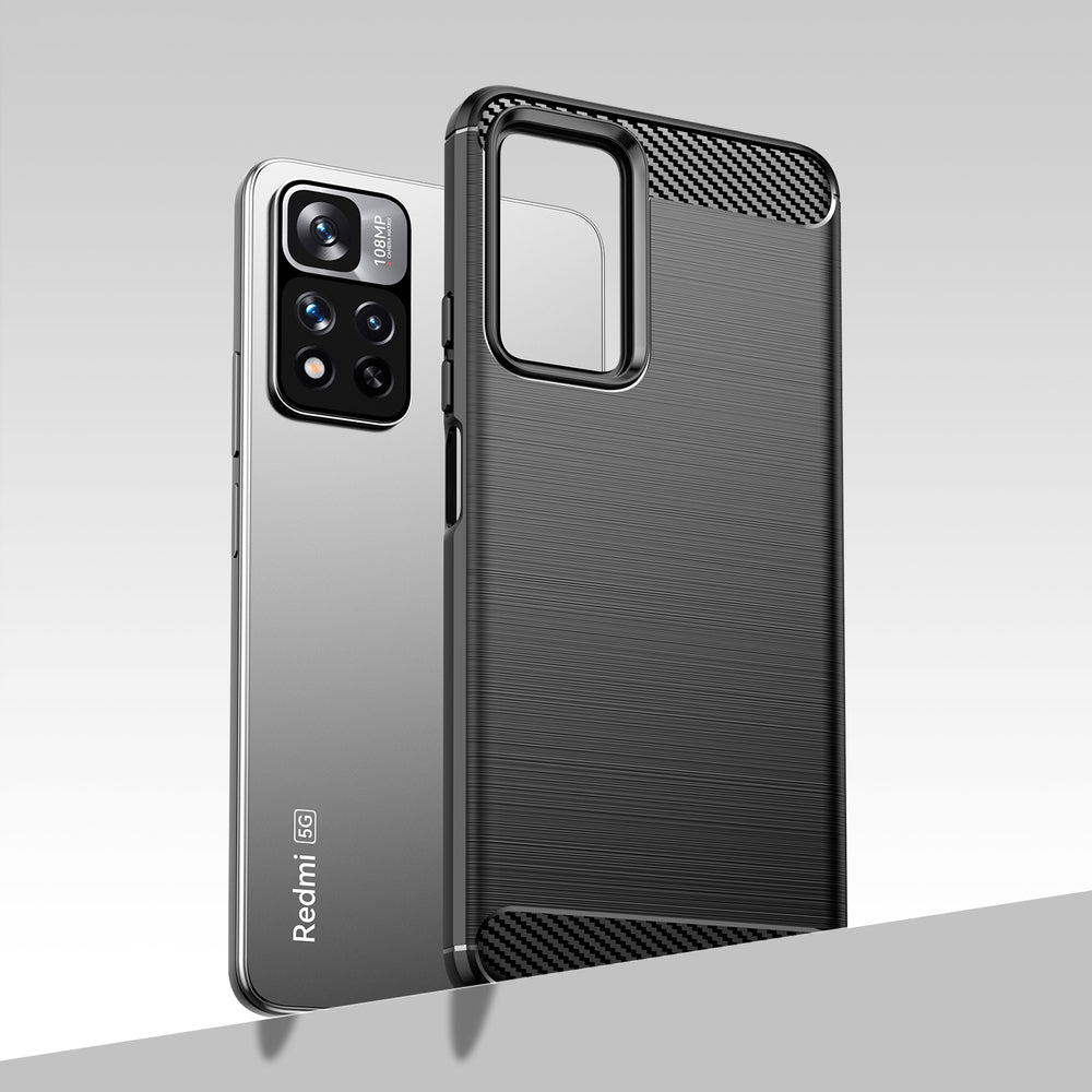 Carbon Case fleksibelt cover til Xiaomi Redmi Note 11 Pro+ 5G (Kina) / 11 Pro 5G (Kina) / Mi11i HyperCharge / Poco X4 NFC sort