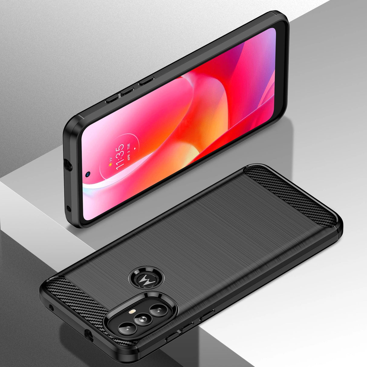 Carbon Case Fleksibel forside til Motorola Moto G Power 2022 sort