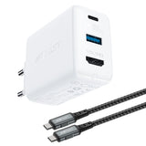 Acefast 2in1 oplader GaN 65W USB Type C / USB, adapter adapter HDMI 4K @ 60Hz (set med kabel) hvid (A17 hvid)
