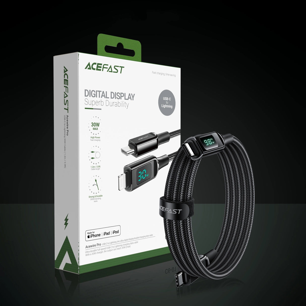 Acefast C6-03 sort USB-C - USB-C PD QC kabel 100W 5A 480Mb/s 2m - sort