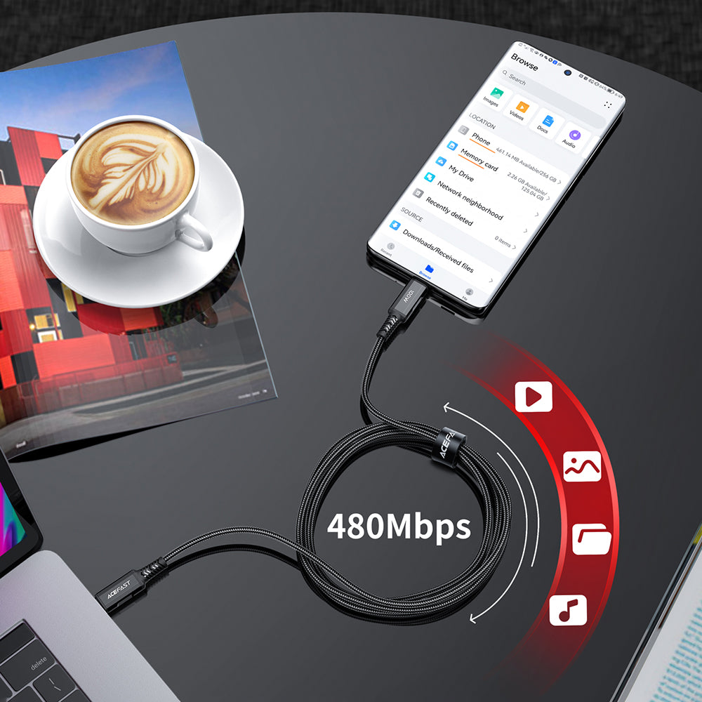 Acefast C4-03 Black USB-C - USB-C PD QC cable 100W 5A 480Mb/s 2m - black