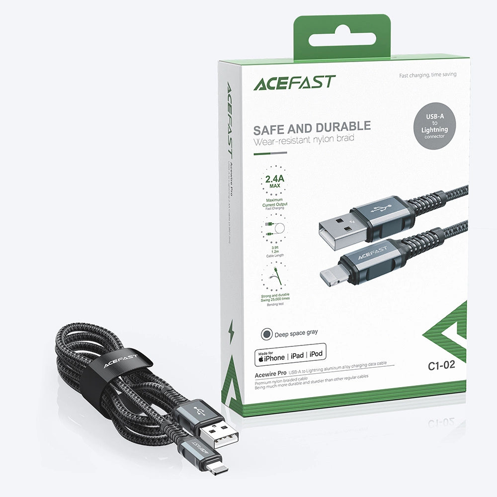 Acefast kabel MFI USB - Lightning 1,2 m, 2,4 A sort (C1-02 sort)