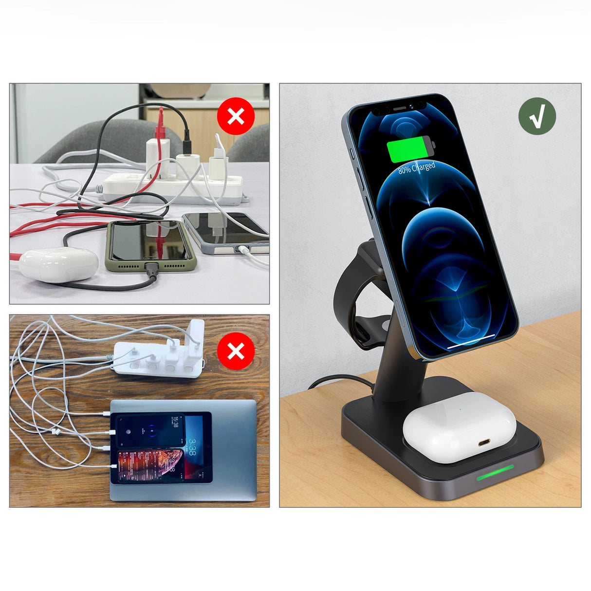 Acefast Qi trådløs oplader 15W til iPhone (med MagSafe), Apple Watch og Apple AirPods Standholder Magnetisk Holder sort (E3 sort)