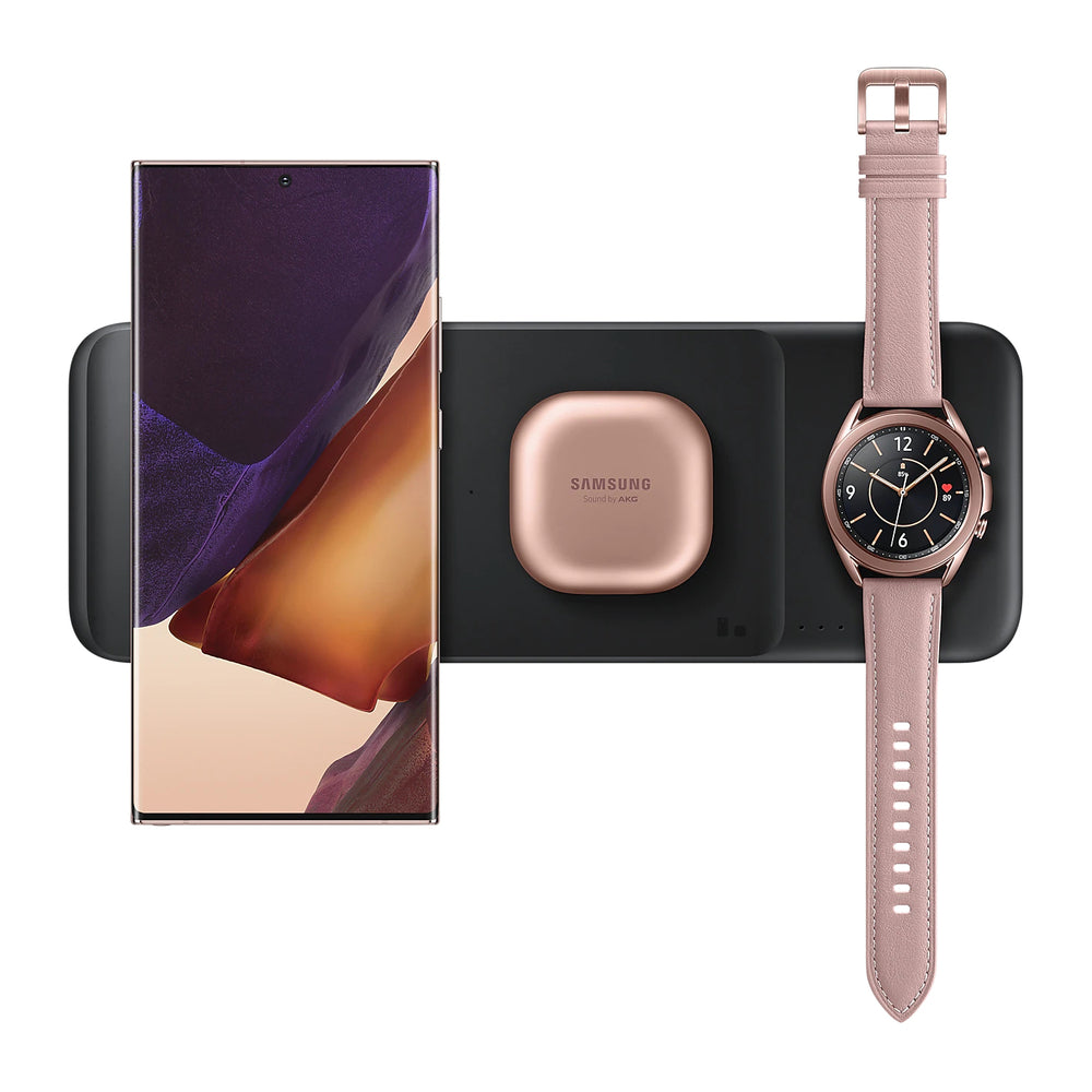Samsung Trio EP-P6300TBEGEU 3in1 induktiv oplader til telefon / Galaxy Watch / Buds - sort + strømoplader + kabel