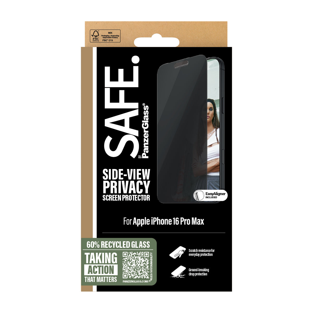 PanzerGlass SAFE. by ® Privacy Skærmbeskyttelse iPhone 16 Pro Max | Ultra-Wide Fit