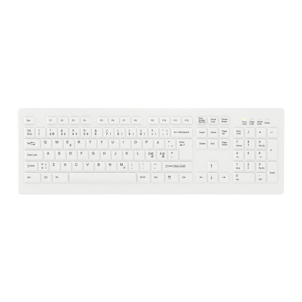 Contour Design Active Key Contour ClassicClean medicinsk tastatur med aftageligt cover, fuld størrelse, trådløst, hvidt, PN C8100