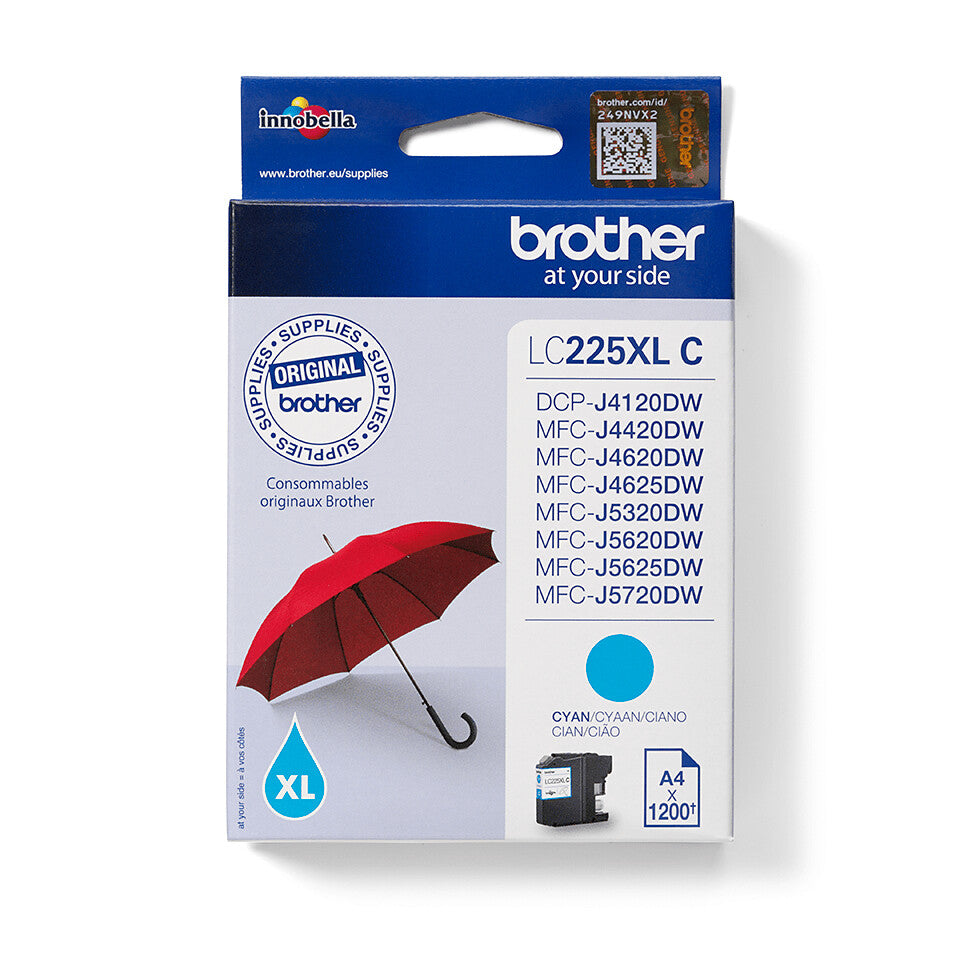 Brother LC225XLC blækpatron 1 stk Original Højt (XL) udbytte Blå