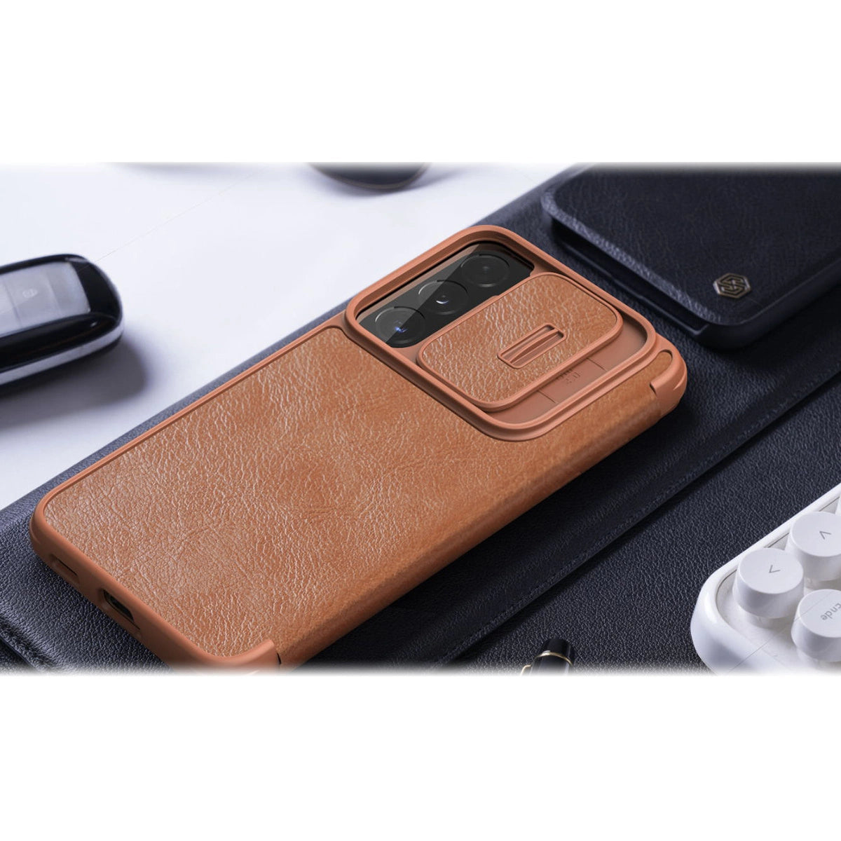 Nillkin Qin Leather Pro Case Case for Samsung Galaxy S22+ (S22 Plus) Camera Protector Holster Cover Flip Case Black