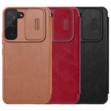 Nillkin Qin læder Pro Case Case til Samsung Galaxy S22+ (S22 Plus) Kamera beskytter Holster Cover Flip Case Brown