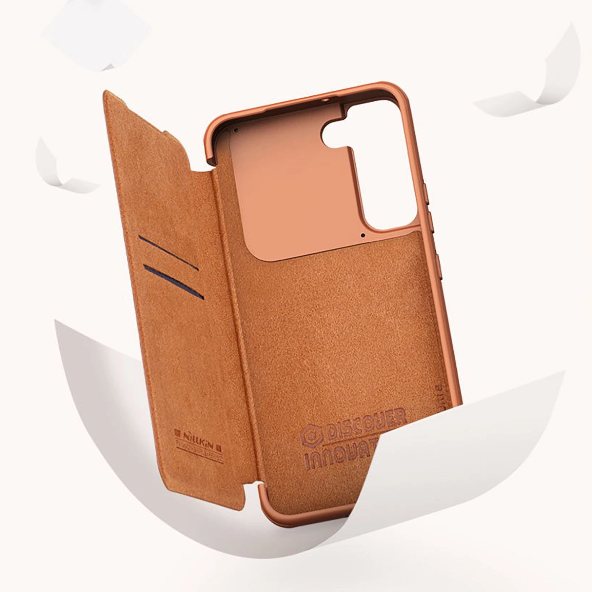 Nillkin Qin læder Pro Case Case til Samsung Galaxy S22+ (S22 Plus) Kamera beskytter Holster Cover Flip Case Brown
