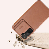 Nillkin Qin læder Pro Case Case til Samsung Galaxy S22+ (S22 Plus) Kamera beskytter Holster Cover Flip Case Brown