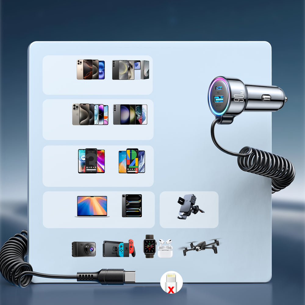 Joyroom JR-CL07 72W 3in1 Biloplader med 1,6m USB-C-kabel   Sort