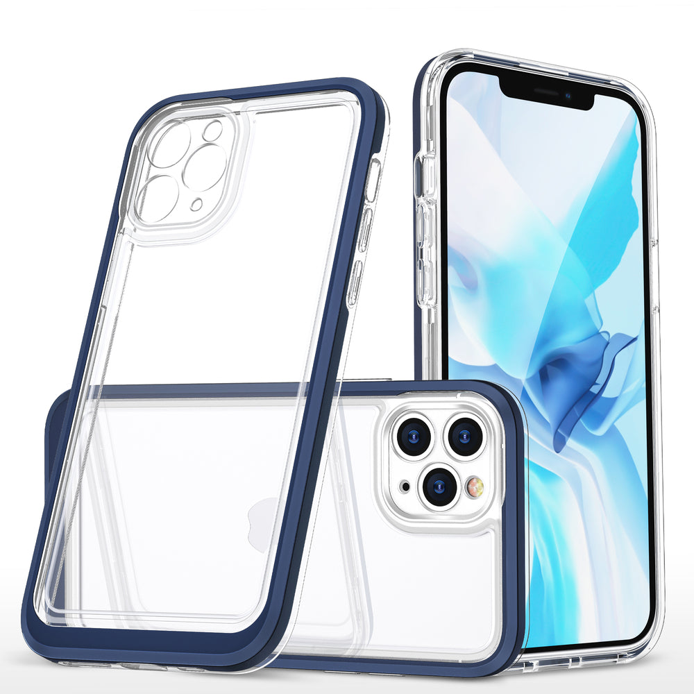 Gennemsigtige 3in1 case til iPhone 11 Pro Max blå ramme gel cover