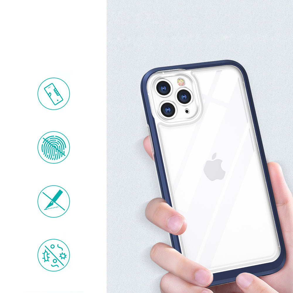 Gennemsigtige 3in1 case til iPhone 11 Pro Max blå ramme gel cover