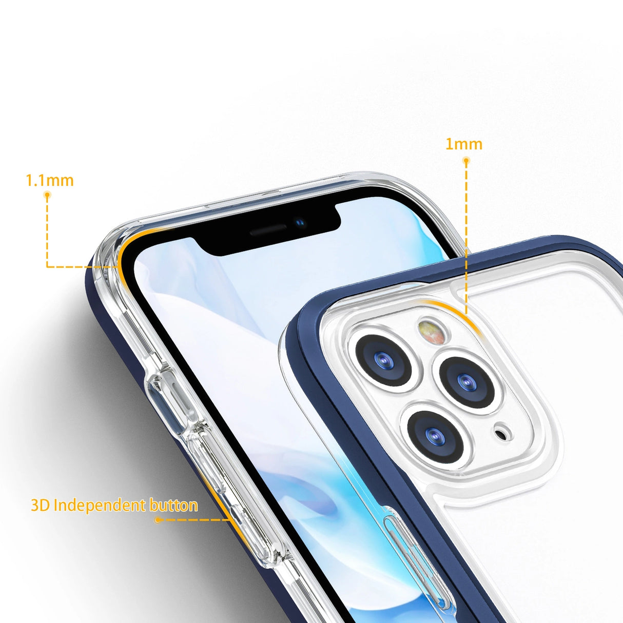 Klar 3in1 case til iPhone 11 Pro Max blå ramme gel cover