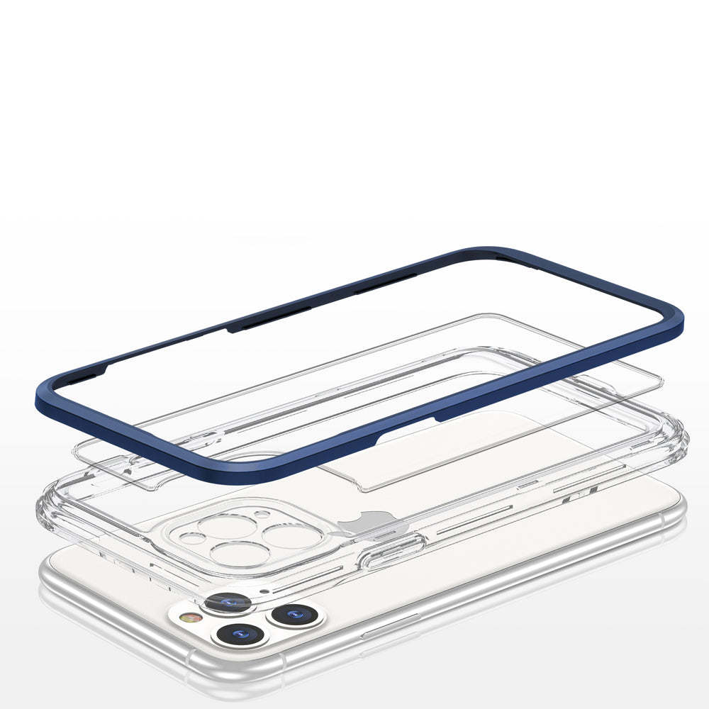 Gennemsigtige 3in1 case til iPhone 11 Pro Max blå ramme gel cover