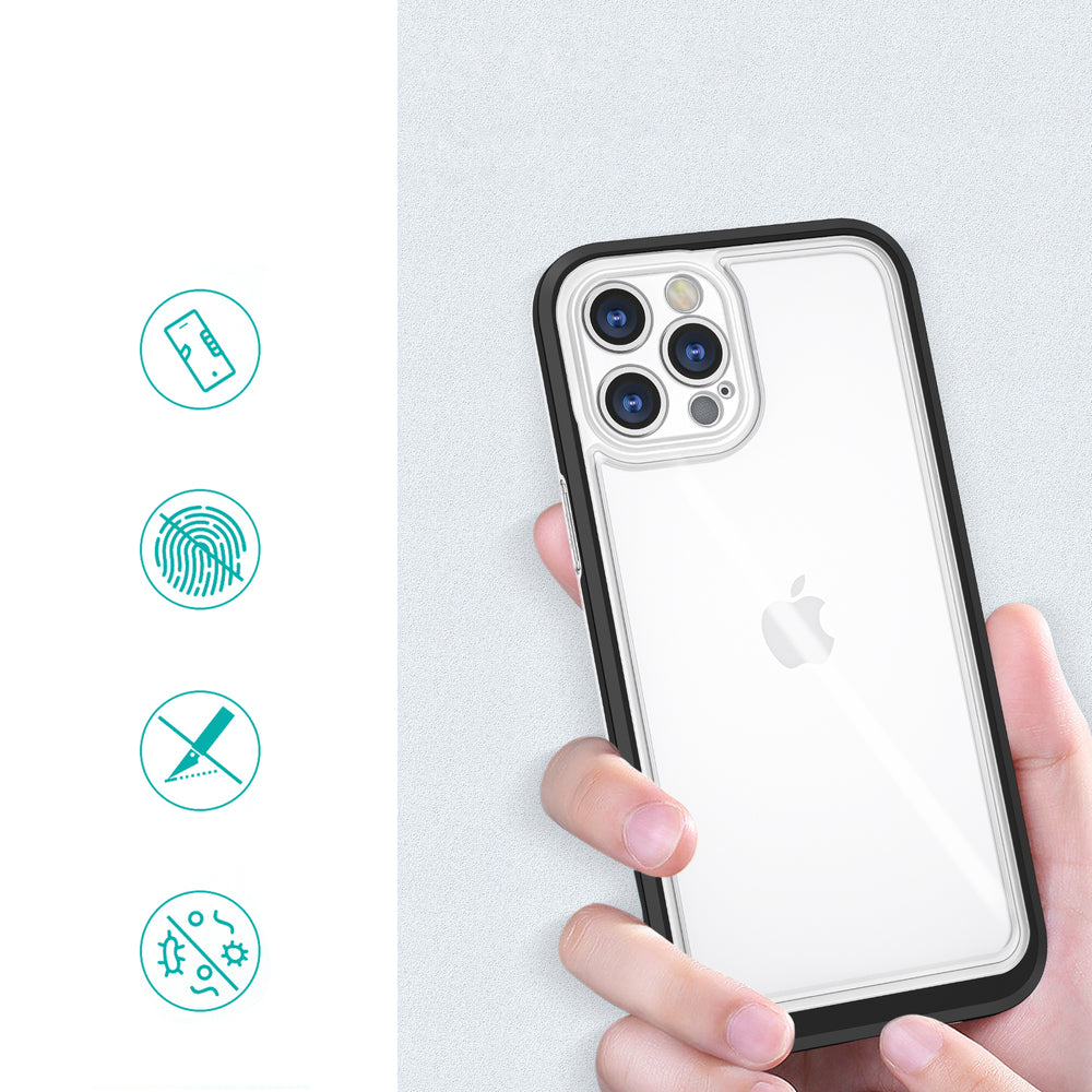 Gennemsigtige 3in1 case til iPhone 12 Pro ramme gel cover sort