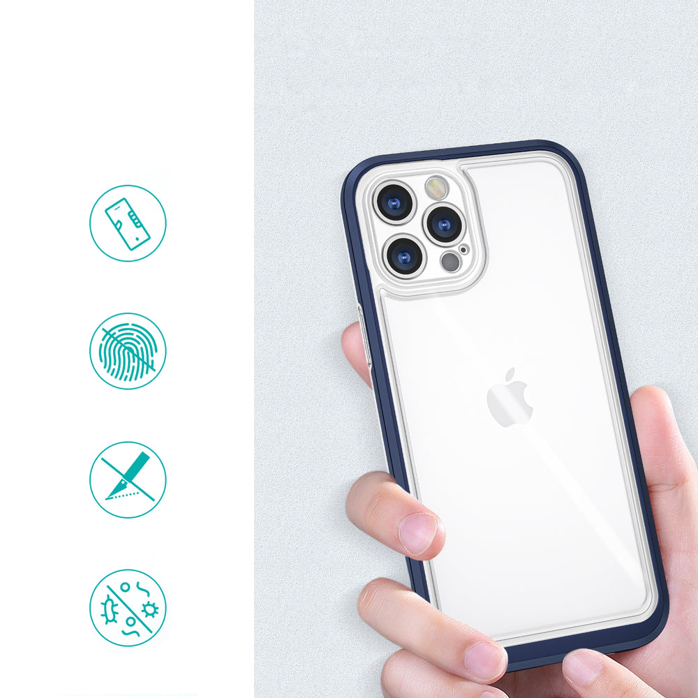 Gennemsigtige 3in1 case til iPhone 12 Pro blå ramme gel cover