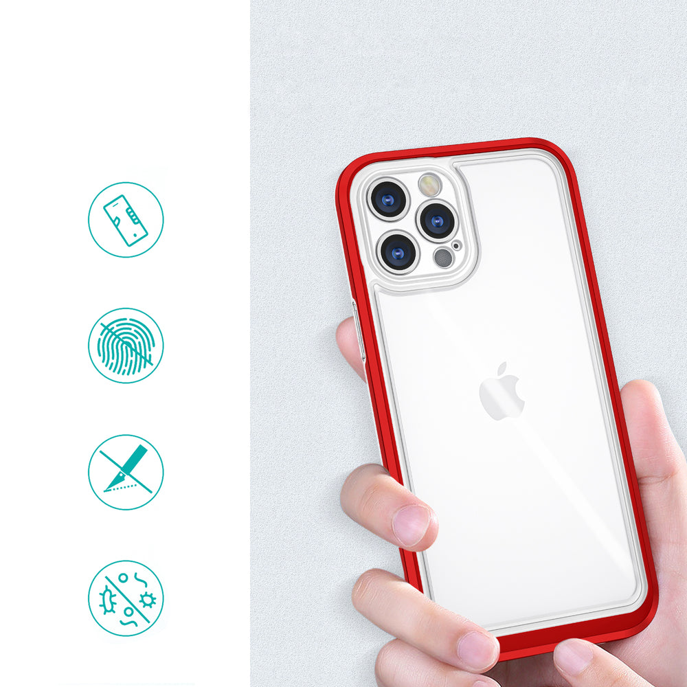 Gennemsigtige 3in1 case til iPhone 12 Pro ramme gel cover rød
