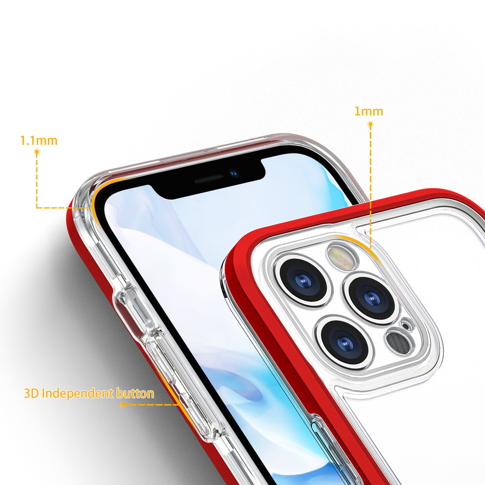 Gennemsigtige 3in1 case til iPhone 12 Pro ramme gel cover rød