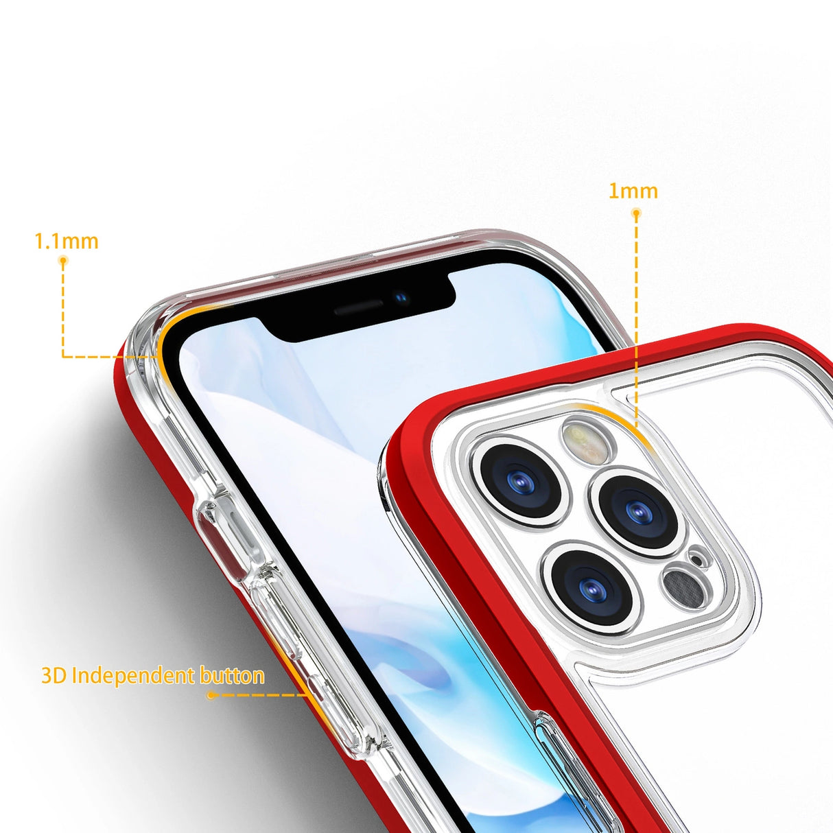 Klar 3in1 case til iPhone 12 Pro ramme gel cover rød