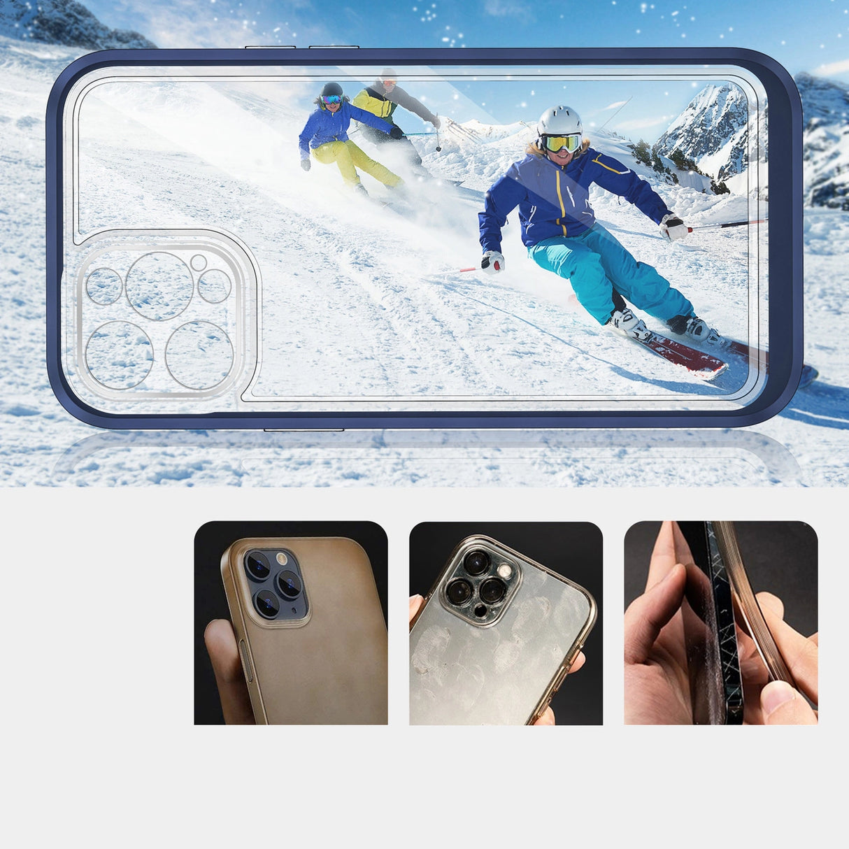 Klar 3in1 case til iPhone 12 Pro Max blå ramme gel cover