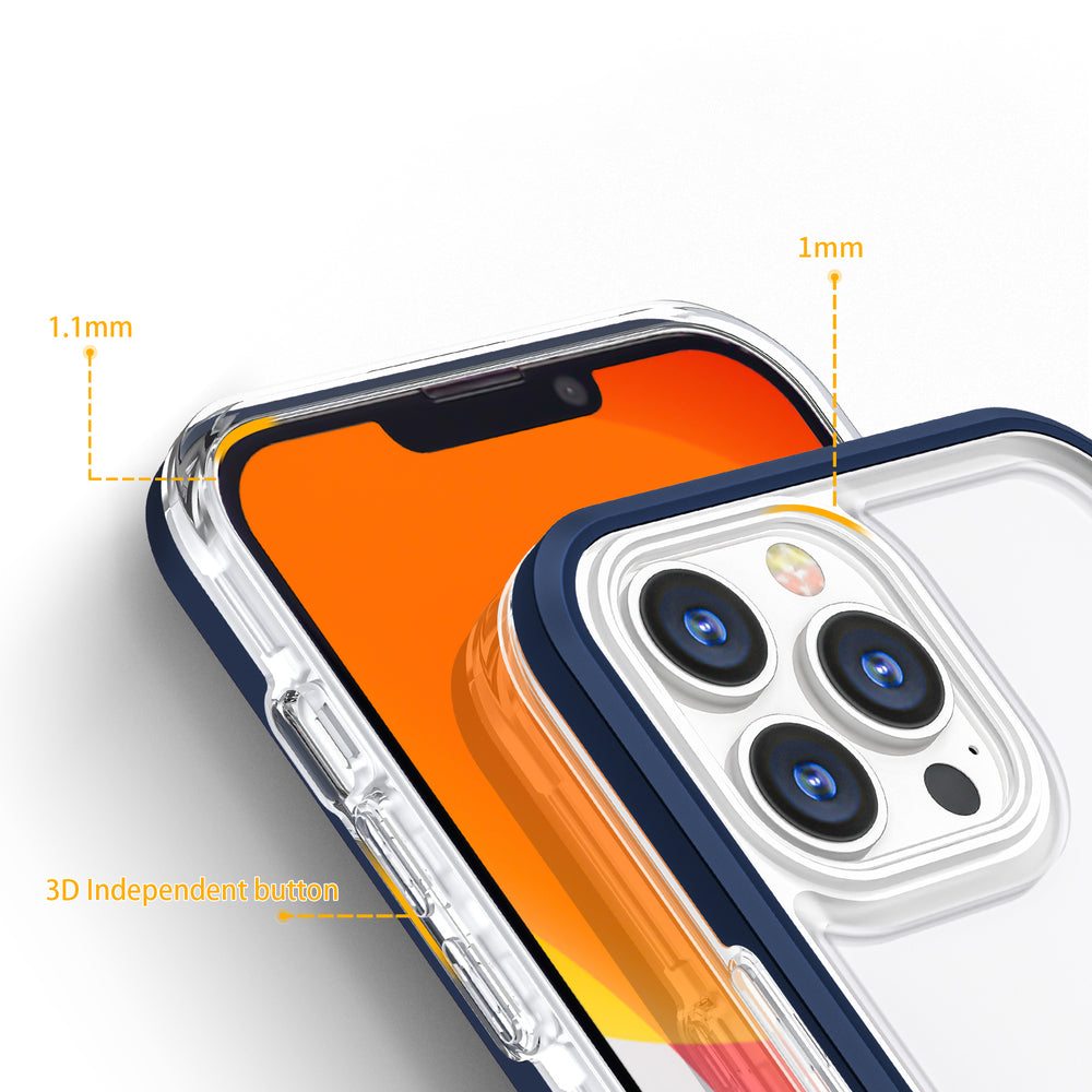Gennemsigtige 3in1 case til iPhone 13 Pro blå ramme gel cover