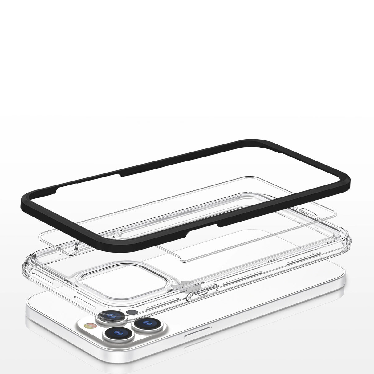 Klar 3in1 case til iPhone 13 Pro Max case gel cover med ramme sort
