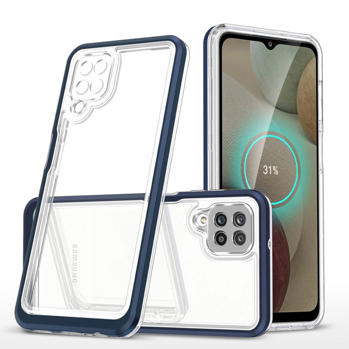 Clear 3in1 Case til Samsung Galaxy A12 5G Frame Gel Cover Blå