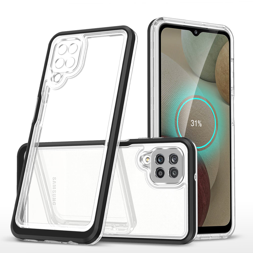 Klar 3in1 Case til Samsung Galaxy A22 4G Frame Gel Cover sort