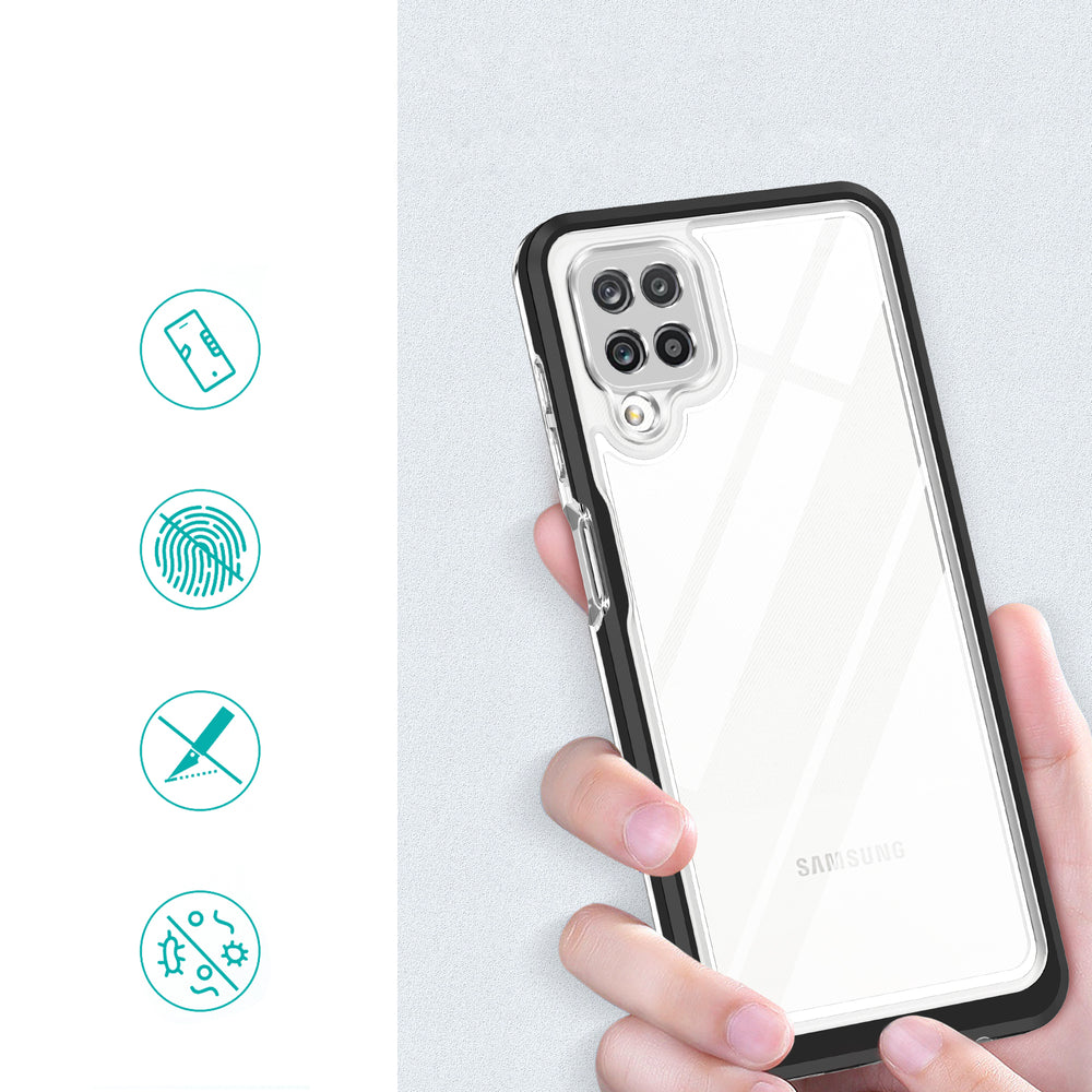 Klar 3in1 Case til Samsung Galaxy A22 4G Frame Gel Cover sort