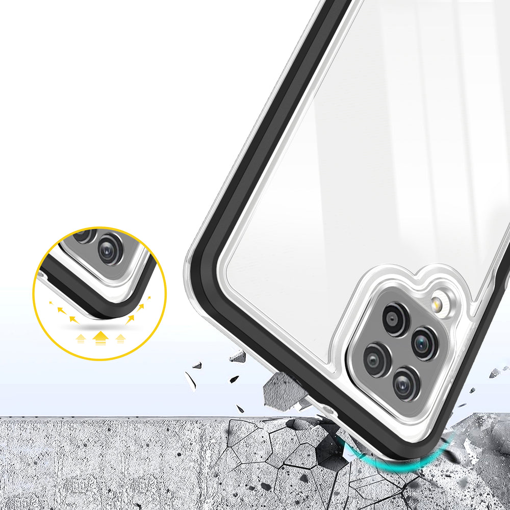 Klar 3in1 Case til Samsung Galaxy A22 4G Frame Gel Cover sort
