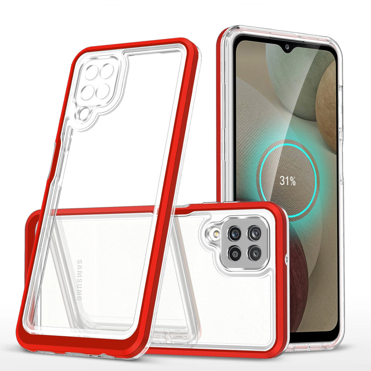 Clear 3in1 Case til Samsung Galaxy A22 4G Frame Gel Cover Rød