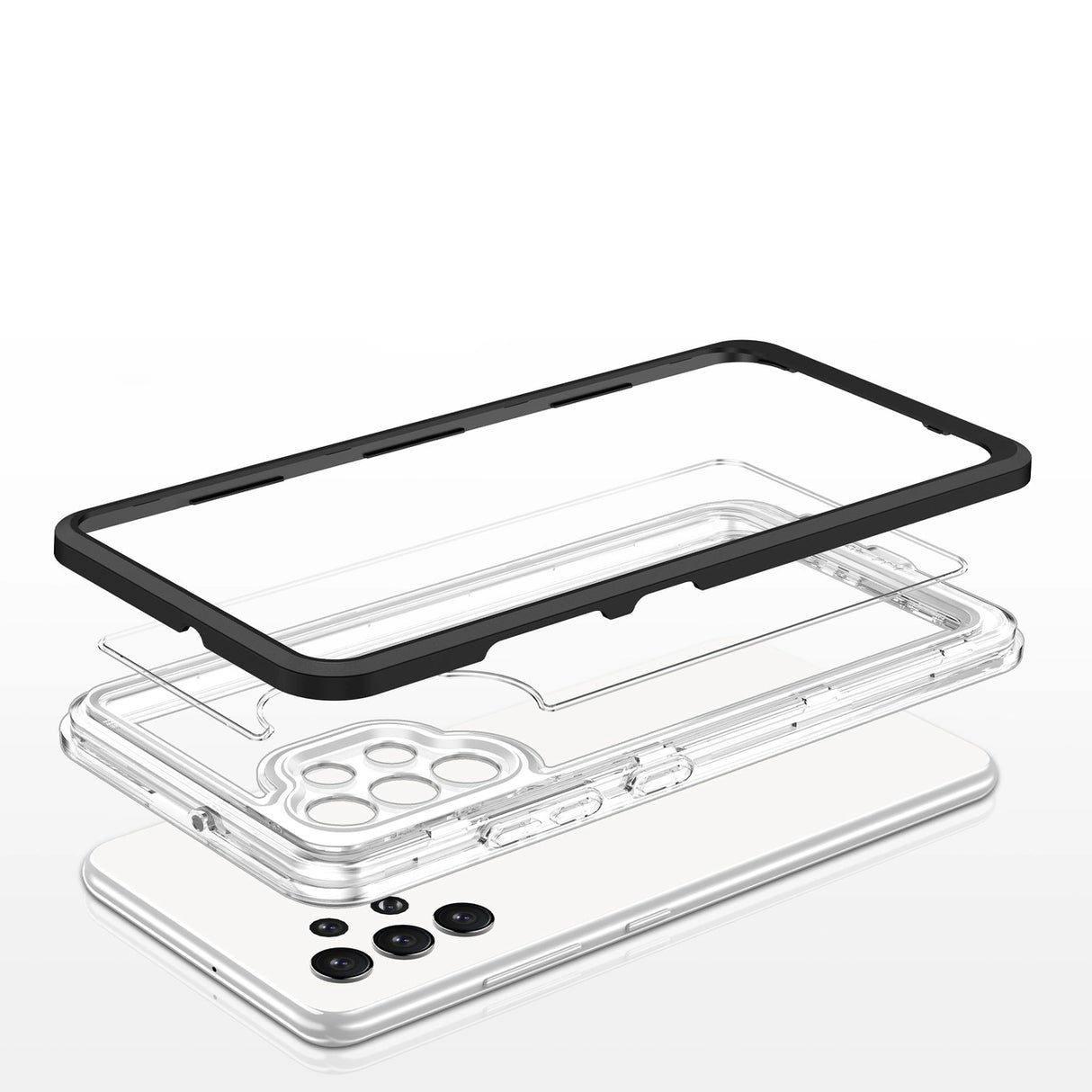 Clear 3in1 Case til Samsung Galaxy A32 5G Frame Gel Cover sort