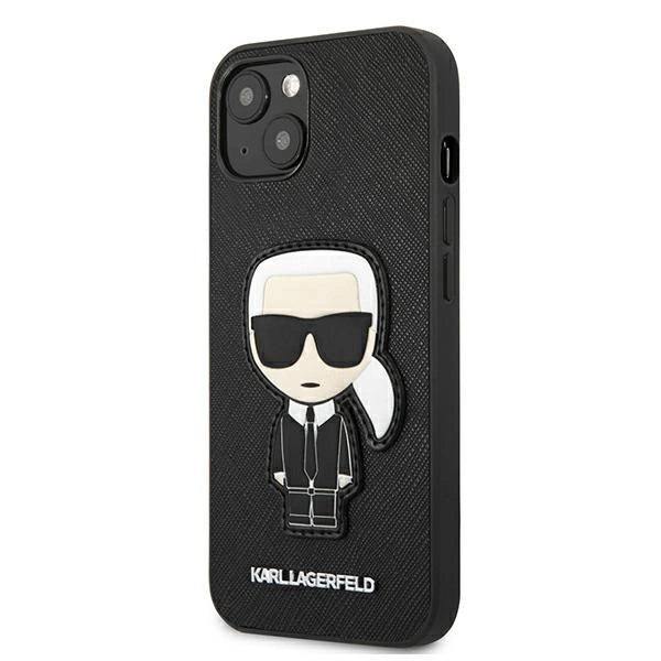 Karl Lagerfeld Saffiano Ikonik Karl's Patch Case for iPhone 13 mini - Black