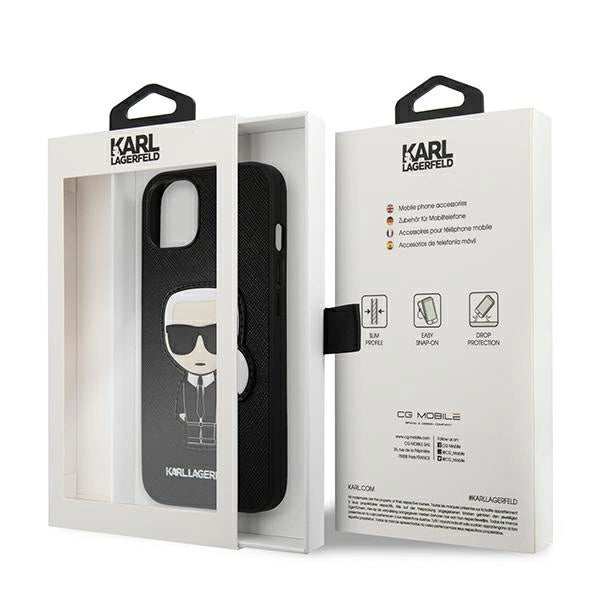 Karl Lagerfeld Saffiano Ikonik Karl's Patch Case for iPhone 13 mini - Black