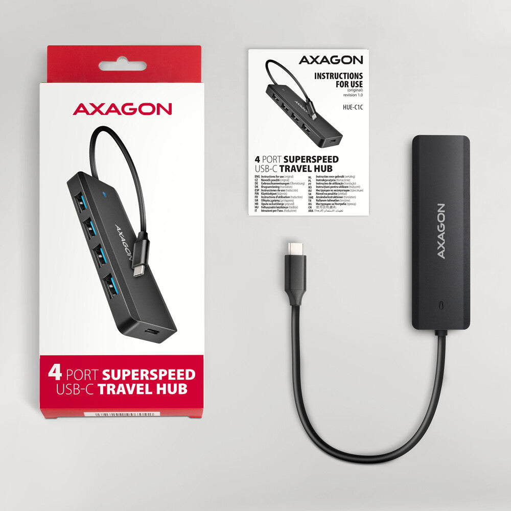 Axagon HUE-C1C interface hub USB 3.2 Gen 1 (3.1 Gen 1) Type-C 5000 Mbit/s Sort