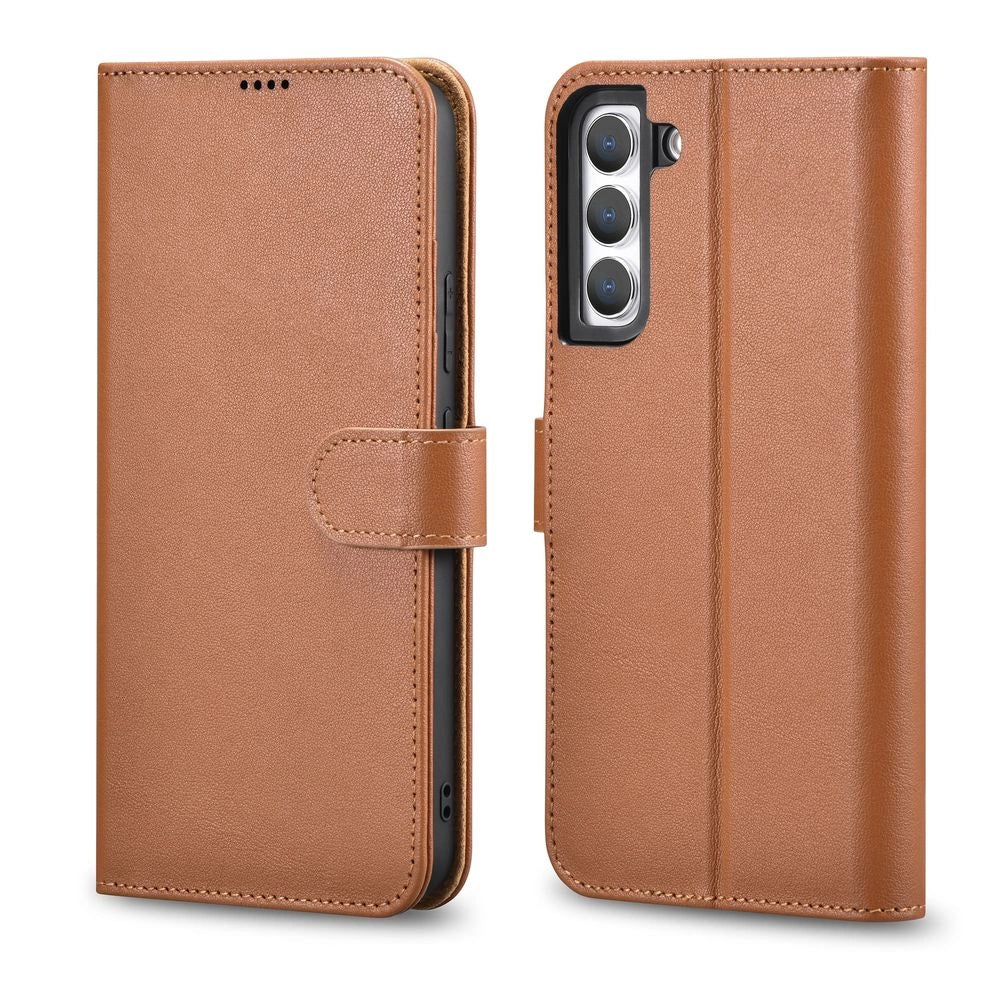 iCarer Haitang Læder Wallet Case Læder Case til Samsung Galaxy S22 + (S22 Plus) Wallet Housing Cover Brown (AKSM05BN)