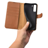 iCarer Haitang Læder Wallet Case Læder Case til Samsung Galaxy S22 + (S22 Plus) Wallet Housing Cover Brown (AKSM05BN)