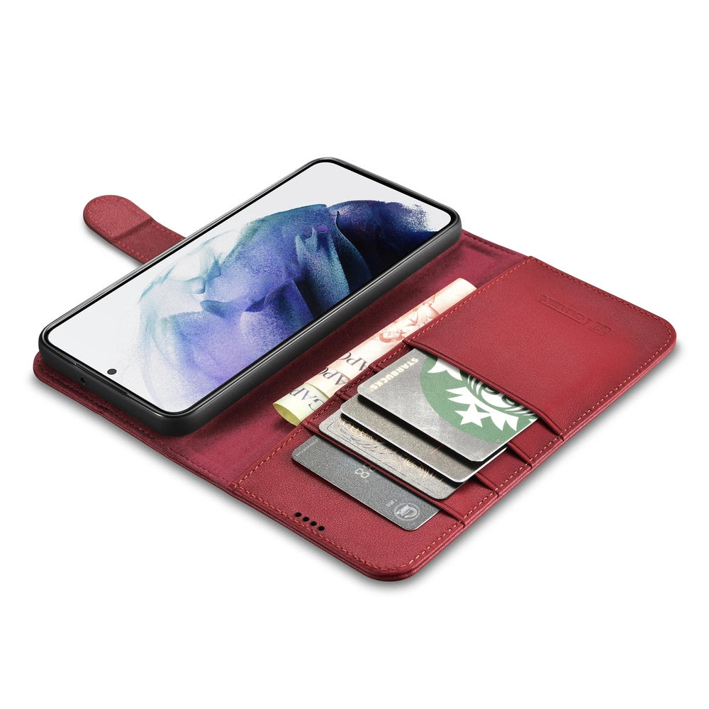 iCarer Haitang Læder Wallet Case Læder Case til Samsung Galaxy S22 + (S22 Plus) Wallet Housing Cover Red (AKSM05RD)